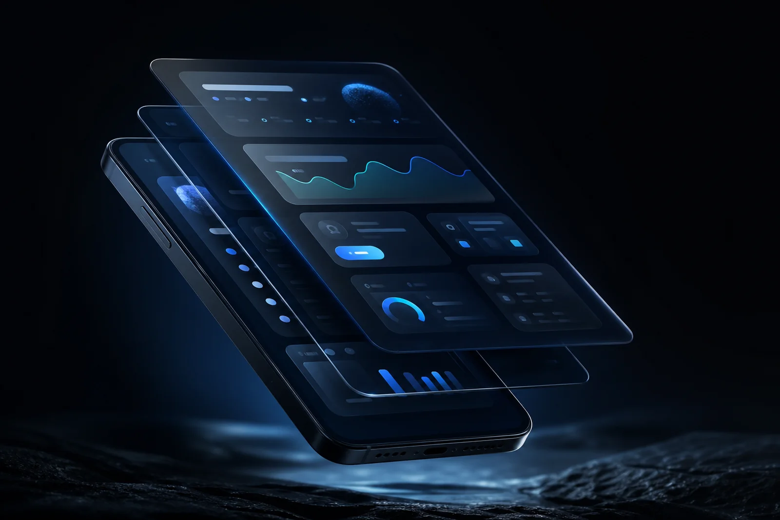 Mobile app interface displayed on a dark device mockup